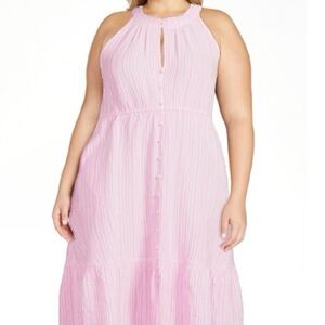 Time & Tru Pink & White Striped Halter Neck Midi Dress w/ POCKETS, 2X XXL (20)